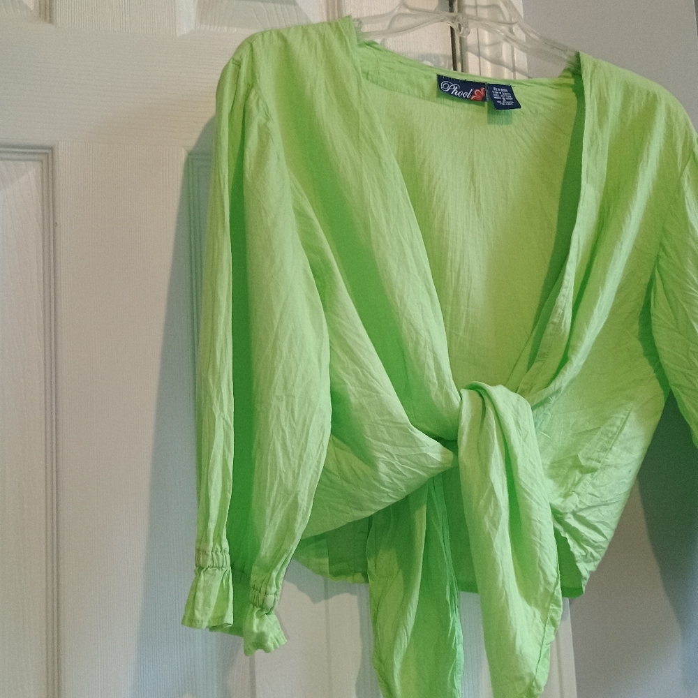 Phool Green Tie Front Blouse Women’s Small Boho Cotton Gauze Top India... - Picture 6 of 7